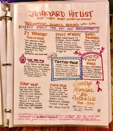 junkyard cafe|junkyard cafe menu.